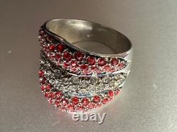 Bague en argent sterling 925 vintage magnifique - Cristaux rouges et blancs taille 10