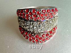 Bague en argent sterling 925 vintage magnifique - Cristaux rouges et blancs taille 10