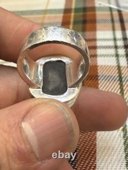 Bague en argent sterling AY 925 vintage avec véritable pierre précieuse onyx noir taille 7 20,4g