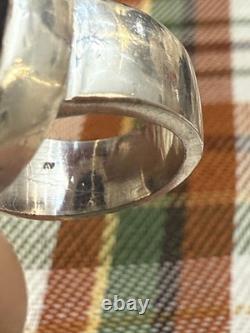 Bague en argent sterling AY 925 vintage avec véritable pierre précieuse onyx noir taille 7 20,4g