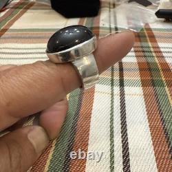 Bague en argent sterling AY 925 vintage avec véritable pierre précieuse onyx noir taille 7 20,4g
