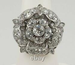 Bague en argent sterling de style vintage avec zircone cubique blanche en forme de fleur ronde ADASTRA