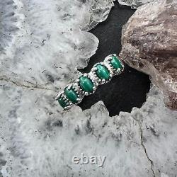 Bague en argent sterling vintage Carolyn Pollack avec 5 ovales de malachite pour femmes