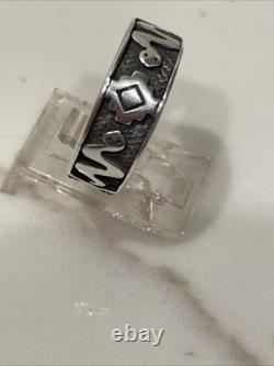 Bague en argent sterling vintage de style sud-ouest avec serpent et symboles tribaux, taille 7.5