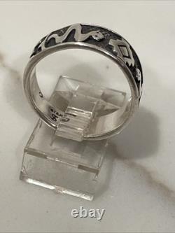 Bague en argent sterling vintage de style sud-ouest avec serpent et symboles tribaux, taille 7.5