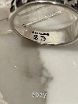 Bague en argent sterling vintage de style sud-ouest avec serpent et symboles tribaux, taille 7.5