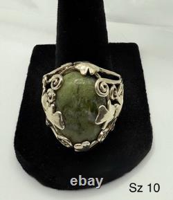 Bague en argent sterling vintage pour homme avec marbre de Connemara, trèfle d'Irlande, taille 10