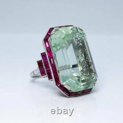 Bague en or blanc 14K FN de style vintage Art Déco avec aquamarine et rubis de 7 carats pour anniversaire.