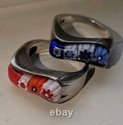 Bague florale vintage en argent sterling Millefiori