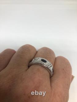 Bague gothique en argent sterling 925 avec une monture en iolite bleu profond faite main vintage