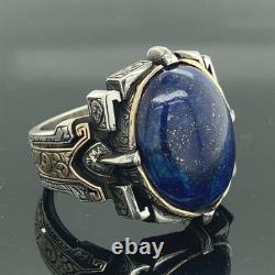 Bague gravée en lapis lazuli naturel pour homme en argent sterling 925
