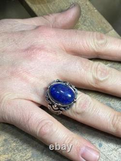 Bague gravée en lapis lazuli naturel pour homme en argent sterling 925