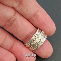 Bague large en argent sterling vintage moderniste abstraite avec cristaux, ondulée audacieuse 925