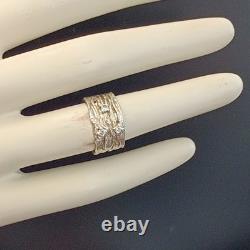 Bague large en argent sterling vintage moderniste abstraite avec cristaux, ondulée audacieuse 925