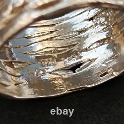 Bague large en argent sterling vintage moderniste abstraite avec cristaux, ondulée audacieuse 925