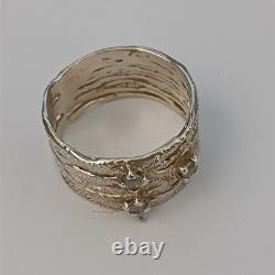 Bague large en argent sterling vintage moderniste abstraite avec cristaux, ondulée audacieuse 925
