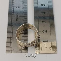 Bague large en argent sterling vintage moderniste abstraite avec cristaux, ondulée audacieuse 925