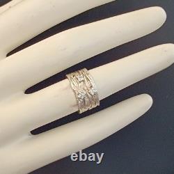 Bague large en argent sterling vintage moderniste abstraite avec cristaux, ondulée audacieuse 925