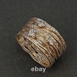 Bague large en argent sterling vintage moderniste abstraite avec cristaux, ondulée audacieuse 925