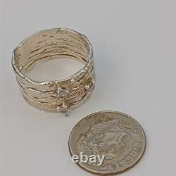 Bague large en argent sterling vintage moderniste abstraite avec cristaux, ondulée audacieuse 925