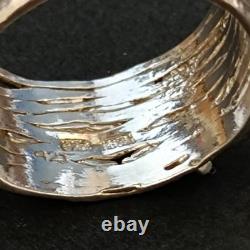 Bague large en argent sterling vintage moderniste abstraite avec cristaux, ondulée audacieuse 925