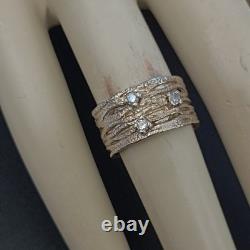 Bague large en argent sterling vintage moderniste abstraite avec cristaux, ondulée audacieuse 925