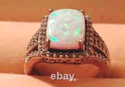 Bague large en opale et béryl vintage JWBR en argent 925 taille 8