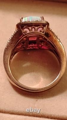Bague large en opale et béryl vintage JWBR en argent 925 taille 8