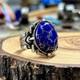 Bague Ovale En Lapis Lazuli Pour Homme En Argent Sterling 925, Bague Sigillaire En Lapis Ovale