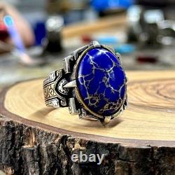 Bague ovale en lapis lazuli pour homme en argent sterling 925, bague sigillaire en lapis ovale