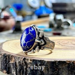 Bague ovale en lapis lazuli pour homme en argent sterling 925, bague sigillaire en lapis ovale