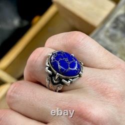 Bague ovale en lapis lazuli pour homme en argent sterling 925, bague sigillaire en lapis ovale