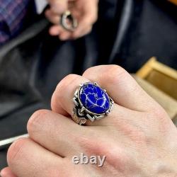 Bague ovale en lapis lazuli pour homme en argent sterling 925, bague sigillaire en lapis ovale