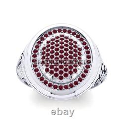 Bague pour homme en argent sterling 925 avec pierre précieuse en grenat taille ronde #D106