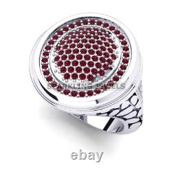 Bague pour homme en argent sterling 925 avec pierre précieuse en grenat taille ronde #D106