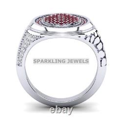 Bague pour homme en argent sterling 925 avec pierre précieuse en grenat taille ronde #D106