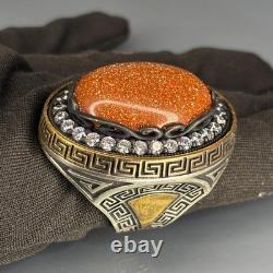 Bague pour homme en argent sterling 925 fait main avec pierre d'aventurine scintillante