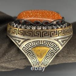 Bague pour homme en argent sterling 925 fait main avec pierre d'aventurine scintillante Bague pour homme en argent sterling 925 fait main avec pierre d'aventurine scintillante