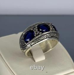 Bague pour homme en argent sterling 925 fait main, bijou vintage en saphir bleu