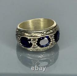 Bague pour homme en argent sterling 925 fait main, bijou vintage en saphir bleu