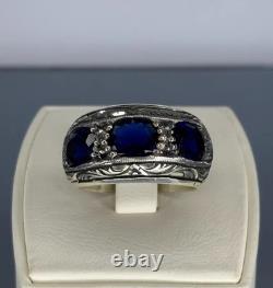 Bague pour homme en argent sterling 925 fait main, bijou vintage en saphir bleu