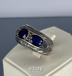 Bague pour homme en argent sterling 925 fait main, bijou vintage en saphir bleu