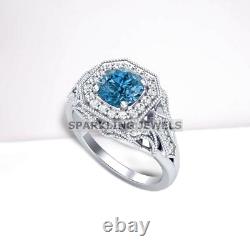 Bague pour hommes en argent sterling 925 avec topaze bleue brillante taille ronde #174