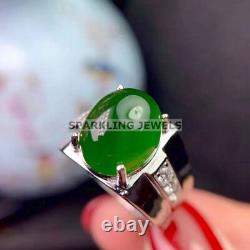 Bague pour hommes en onyx vert lustré taille ovale avec argent sterling 925 #C266