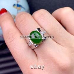 Bague pour hommes en onyx vert lustré taille ovale avec argent sterling 925 #C266