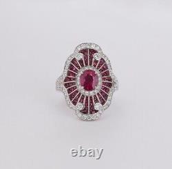 Bague radiante en argent massif 925 sterling vintage avec 9,50CT de jolie rubis et zircons blancs