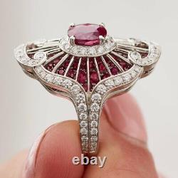 Bague radiante en argent massif 925 sterling vintage avec 9,50CT de jolie rubis et zircons blancs