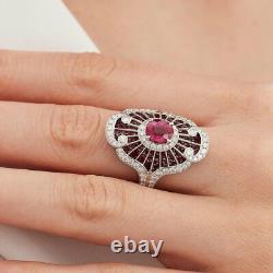 Bague radiante en argent massif 925 sterling vintage avec 9,50CT de jolie rubis et zircons blancs