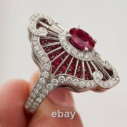 Bague radiante en argent massif 925 sterling vintage avec 9,50CT de jolie rubis et zircons blancs