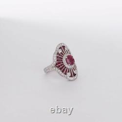 Bague radiante en argent massif 925 sterling vintage avec 9,50CT de jolie rubis et zircons blancs